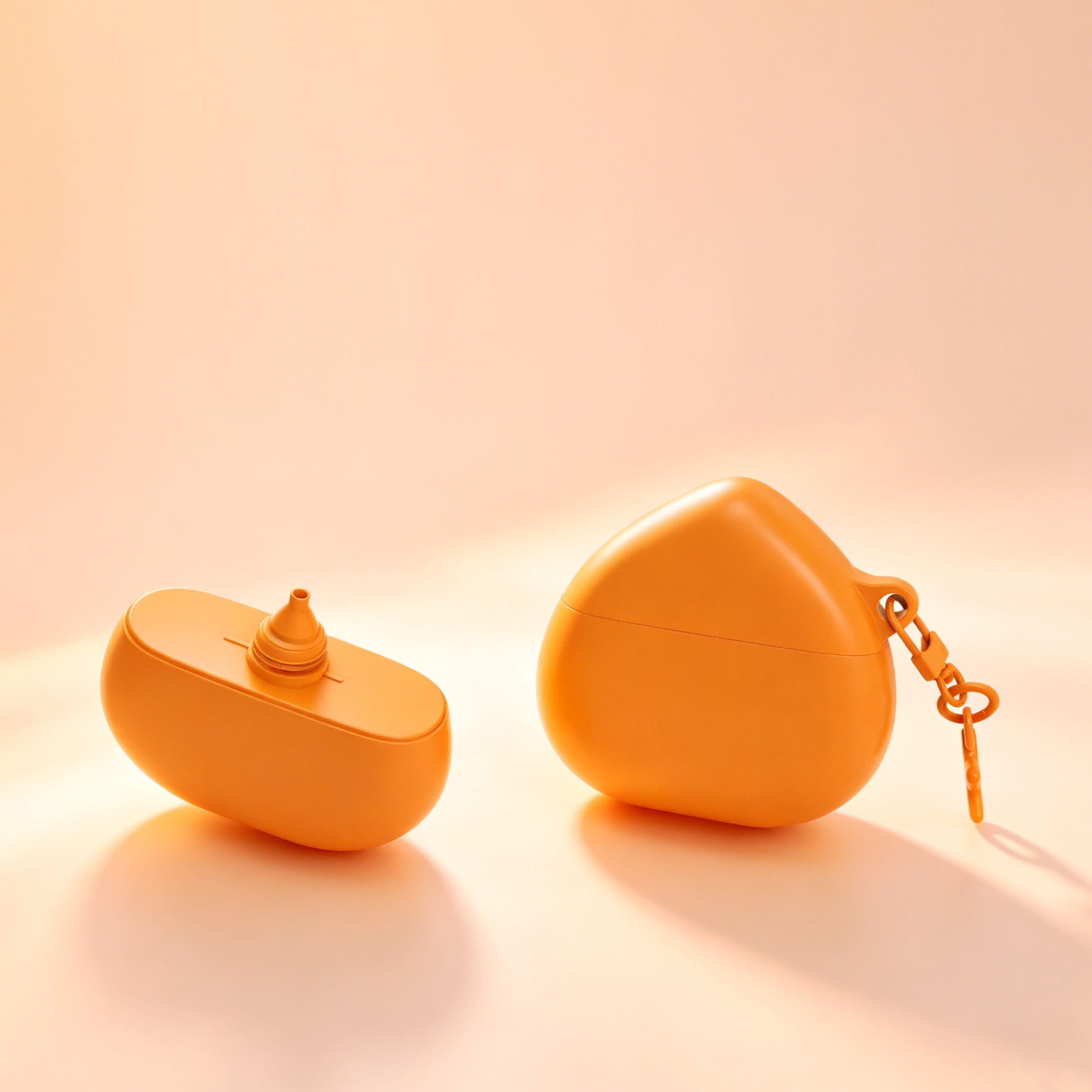 Glossy orange teardrop sunscreen squeeze bottle with star keychain, detachable flip cap travel refillable sun lotion container